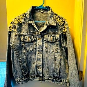 NWOT Jean Jacket with pearls and small  crystals .